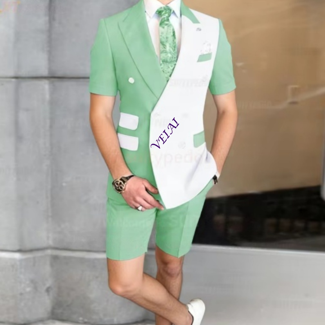 Men Formal Wear For Wedding - 夏用メンズカジュアルスーツ2点セット、半袖とショートパンツ、ダブル＆シングルブレスト、普段着、パーティー、グルーミング、カスタマイズ可能
