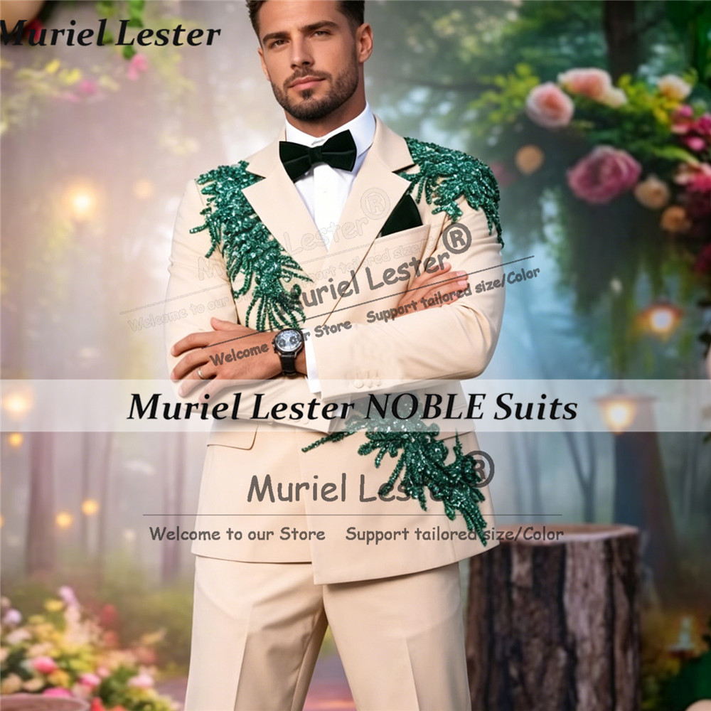 Unique Men'S Formal Wear - カスタマイズされたラインストーンビーズスーツ男性用結婚式ユニークなデザインジャケットパンツ 2 ピースセット新郎フォーマルウェアタキシード衣装 2026