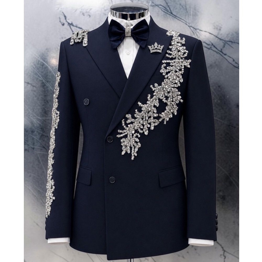 Unique Men'S Formal Wear - ユニークデザインのビーズストーン付きスーツ メンズ スリムフィット ショールラベル ジャケット パンツ