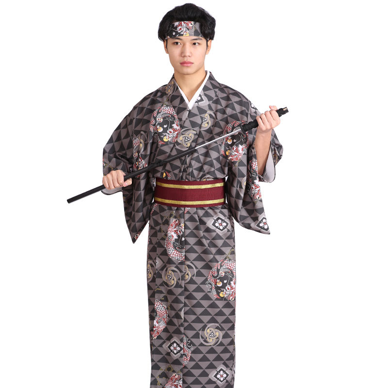 Asian Men Formal Wear - アジア民族風新デザイン着物 メンズフォーマルドレス 日本紳士服 伝統着物+帯 ポリエステル素材 着用