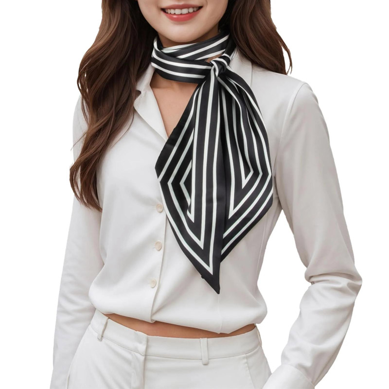 Silk Tie Woven - ファッションストライプヘアリボンスカーフ女性ネクタイバッグスカーフサテンシルクスキニースカーフレディーススモールロングスカーフシルクスカーフ新