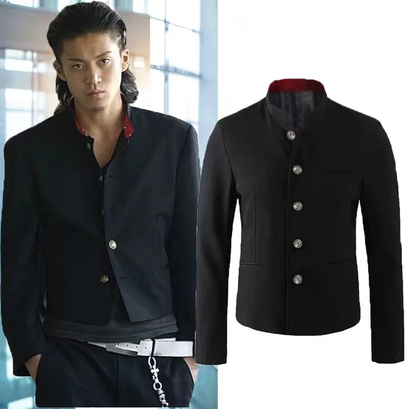 Men Formal Wear Vest - 日本映画新カラスゼロ滝屋源氏制服高校コート JK 黒スーツカレッジスタイルジャケットメンズコスプレ衣装 # 1