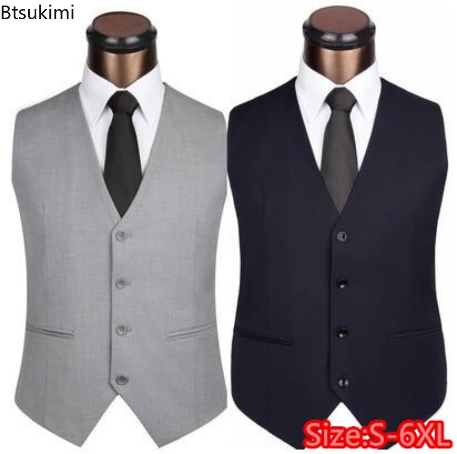Men Formal Wear Vest - S-6XL プラスサイズメンズ韓国スリムフィットスーツベストハイエンド無地カジュアルノースリーブベストジャケット男フォーマル Businss チョッキ