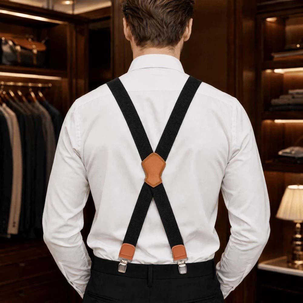 Suspender Clip Formal - 新しい伸縮性のある頑丈なサスペンダー、調節可能なコーンパターンバックルXバックサスペンダー、4つのクリップ付きワイドクリップオンパンツブレース、フォーマルウェア用