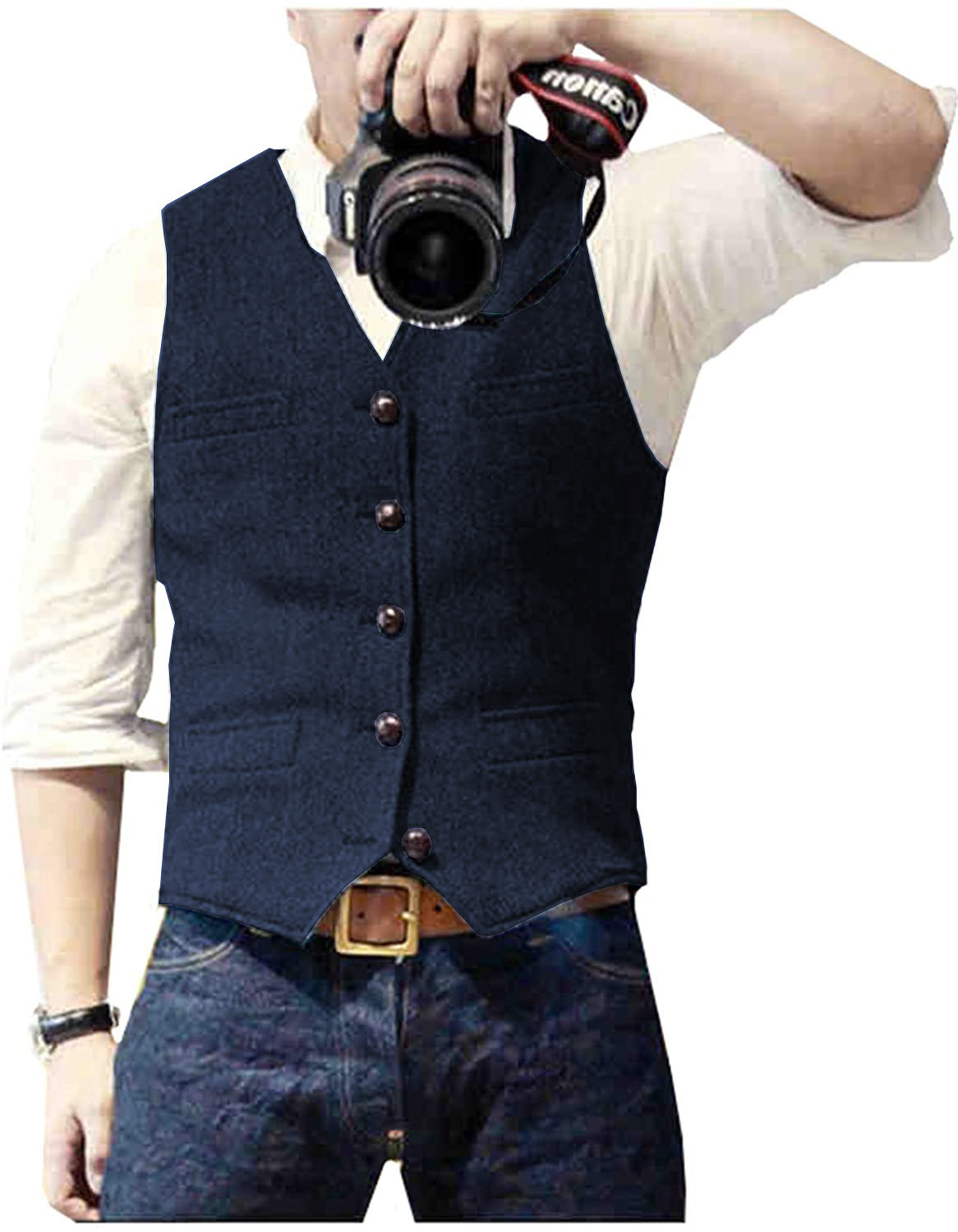 Men Formal Wear Vest - メンズスーツベスト Vネック ウール ヘリンボーンツイード カジュアルベスト フォーマルビジネスベスト