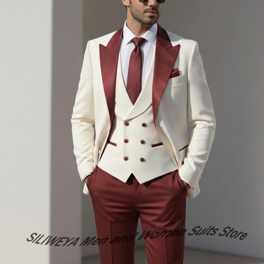 Mens Formal Look - エレガントな高級メンズタキシード 3ピース（ジャケット+ベスト+パンツ）セット フォーマルウェディング男性用衣装 イブニングバンケットパーティー 優雅な外観