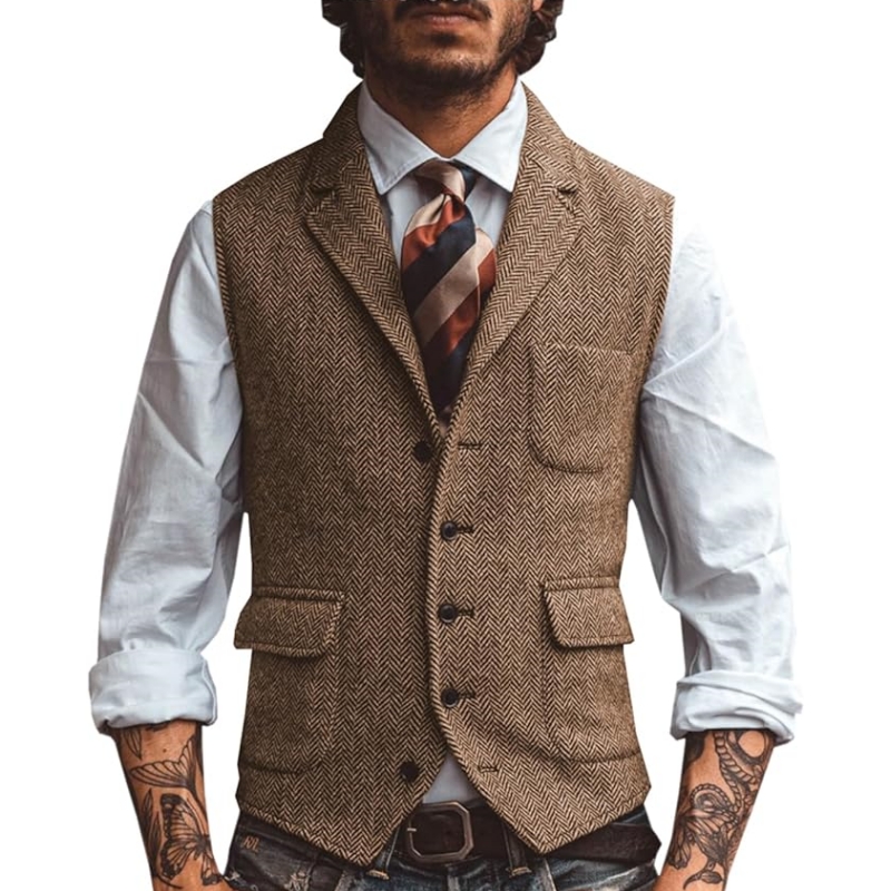 Men Formal Wear Vest - 新しい V ネックラペルメンズスーツベストカジュアルクラシックフォーマルビジネスヘリンボーンスリムフィットメンズチョッキ結婚式の花婿の付添人用