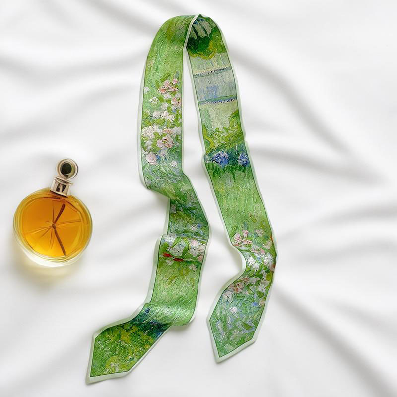 Silk Tie Woven - プリントロングヘアバンドスキニーネッカチーフ女性用ヘアスカーフファッションヘッドバンドキュートタイスカーフシルクのような質感の高級バッグスカーフ女性用