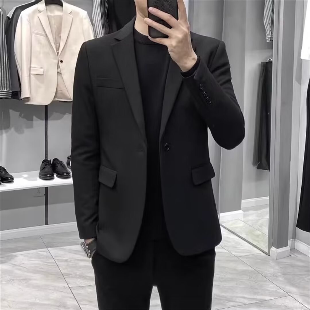 Asian Men Formal Wear - メンズ韓国スタイルスリムブレザービジネスカジュアルスーツジャケット軽量フォーマル日常着無地ラペルコートアジアサイズ
