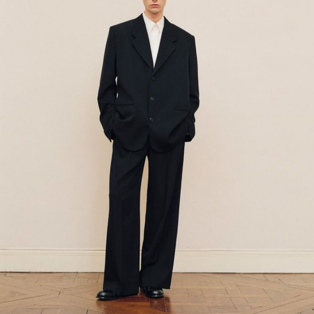 Men Formal Wear For Wedding - メンズ ブラック オーバーサイズ スーツセット シングルブレスト ファッション