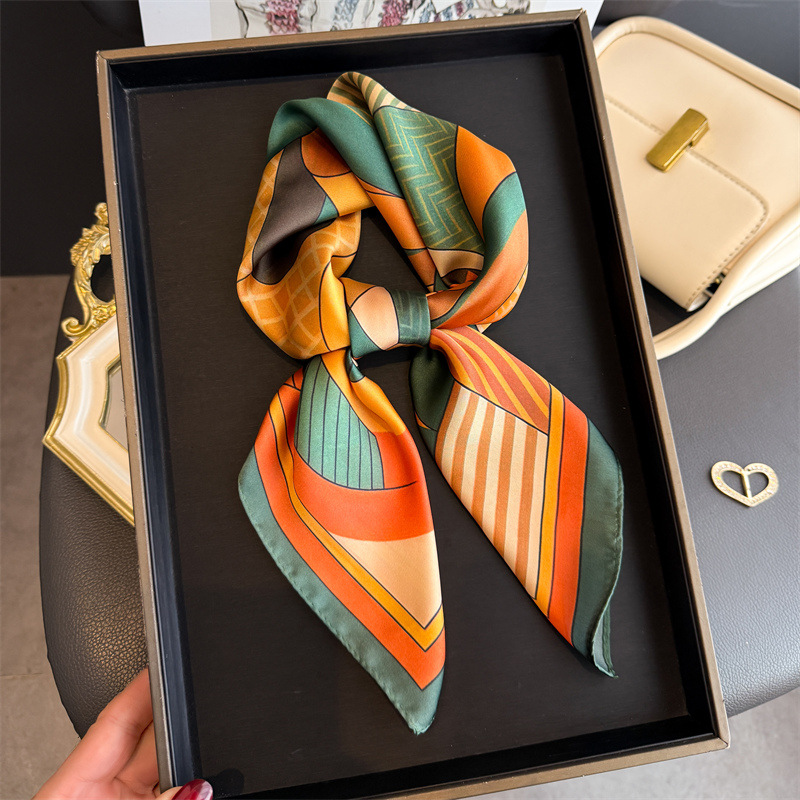 Silk Tie Woven - 2026 新幾何学プリントシルクスクエアスカーフ女性装飾ネクタイ 70*70 センチメートルハンカチ女性夏ヒジャーブ女性ネッカチーフラップ