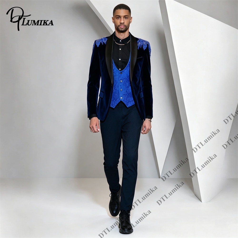Men Formal Wear For Wedding - Peagent メンズ 3 ピース ベルベット スーツ