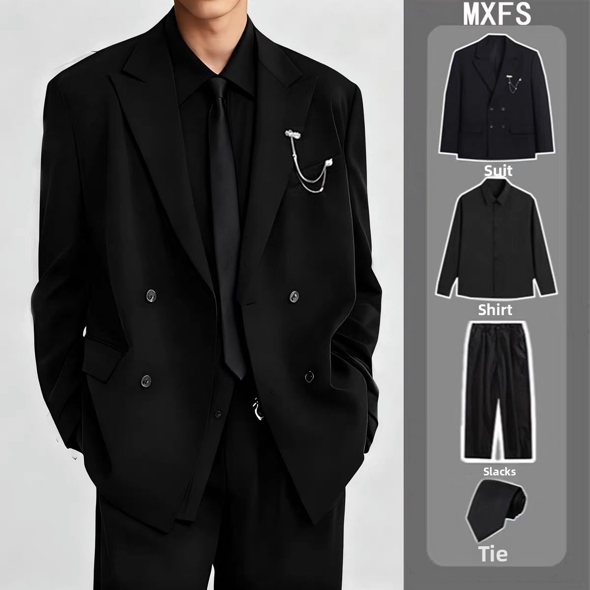 Men'S Formal Wear For Engagement - メンズカジュアルダブルブレストウェディングエンゲージメントスーツセット 秋冬 カレッジスタイル スリムフィット 韓国風フォーマルウェア