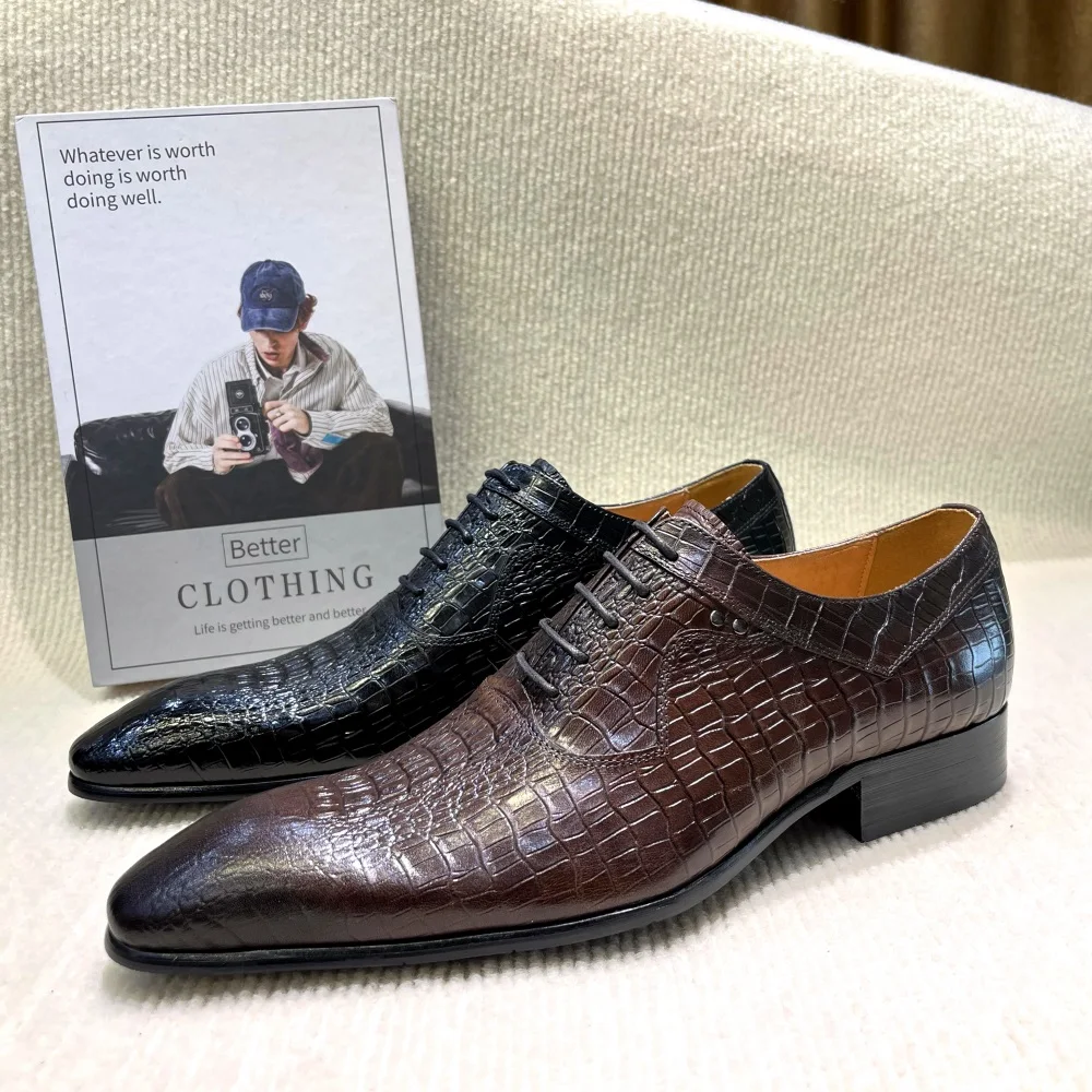 イタリアの高級メンズポインテッドトゥオックスフォードシューズ - Men Formal Wear For Wedding のレビューと価格