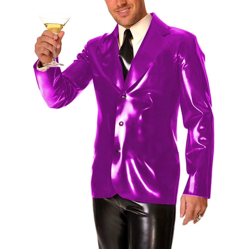 メンズ長袖ビニールPVCレザーラペルカラーコート、ナイトパー - Mens Formal Look のレビューと価格