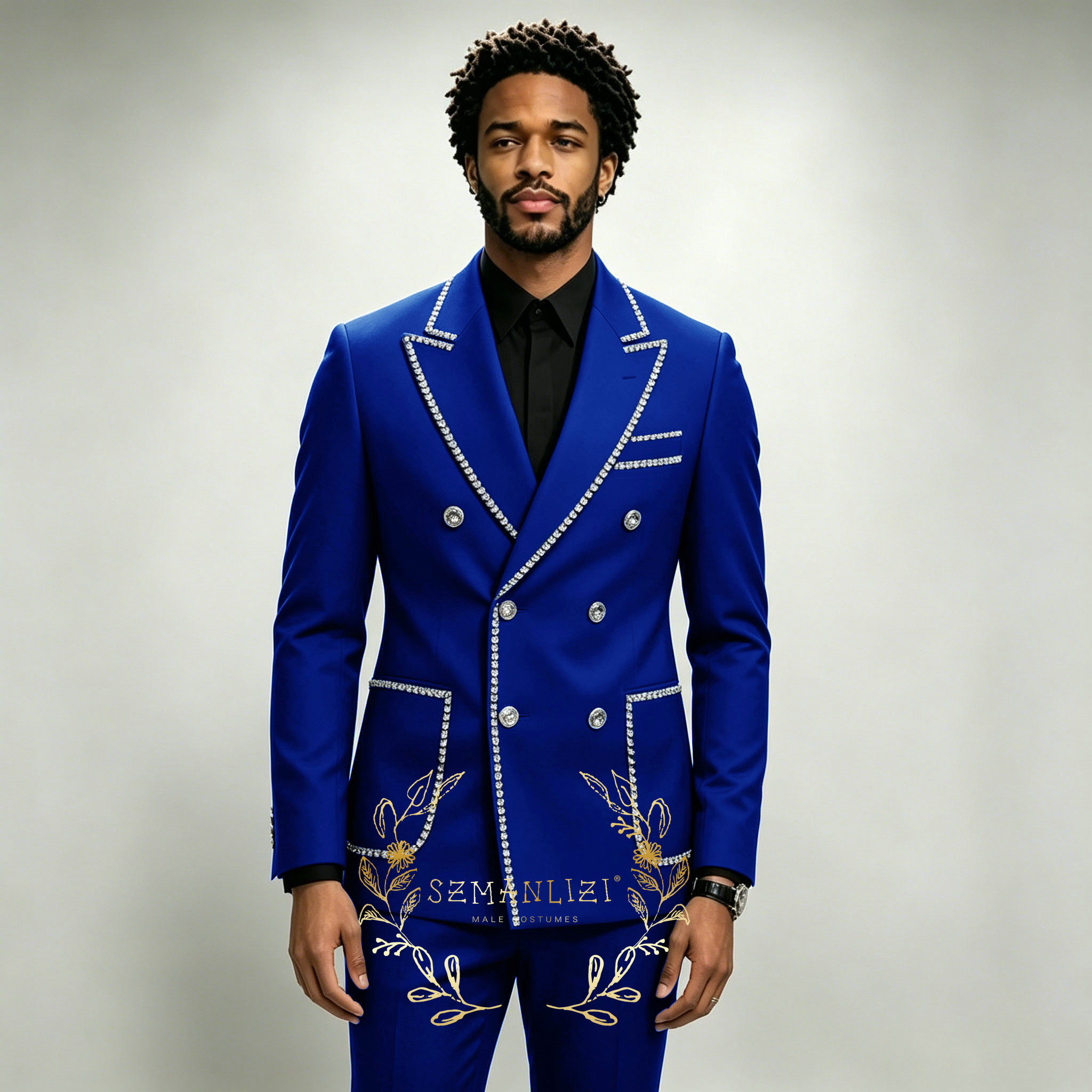 高級メンズスーツ2ピース ロイヤルブルー クリスタル ピーク - Men Formal Wear For Wedding のレビューと価格