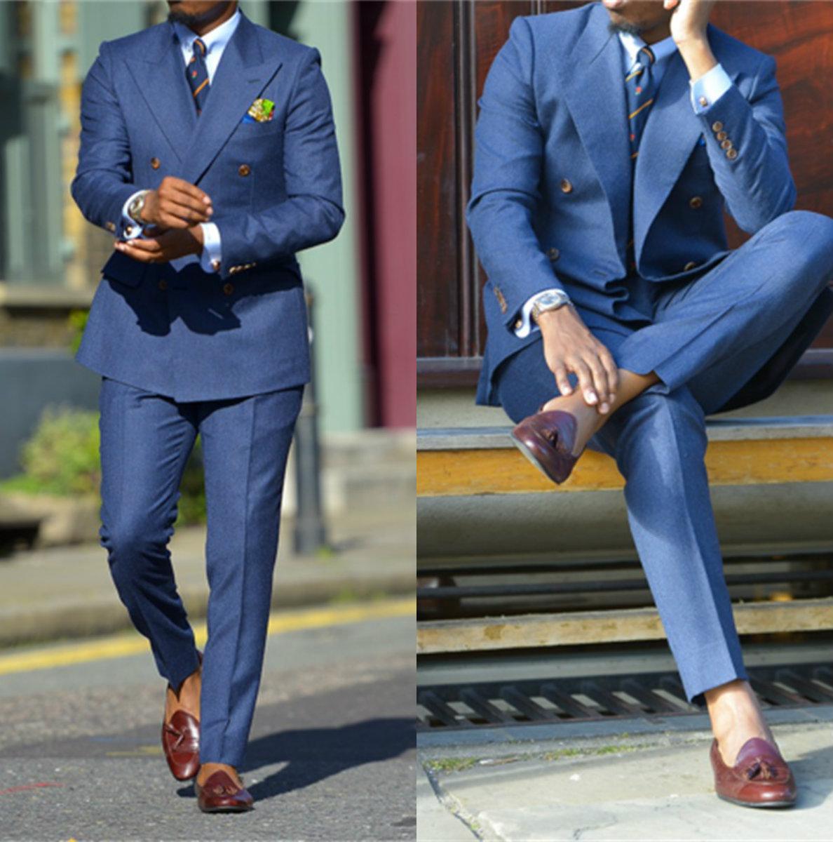 ダークブルーのフォーマルメンズスーツ,2ピース,結び目付きラ - Men Formal Wear For Wedding のレビューと価格