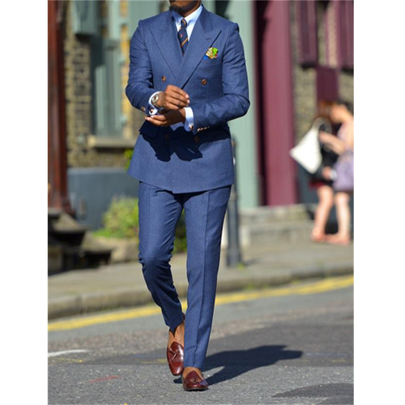 ダークブルーのフォーマルメンズスーツ,2ピース,結び目付きラ - Men Formal Wear For Wedding のレビューと価格