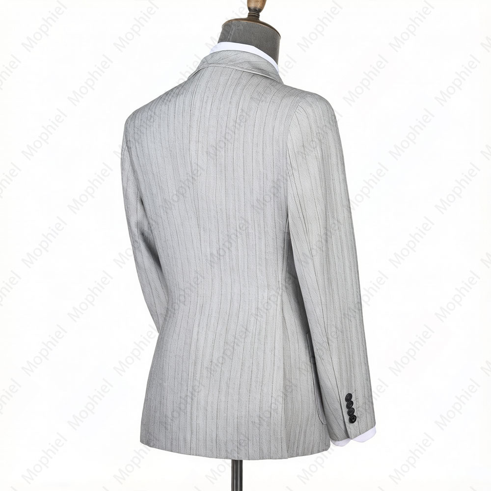 モフィエル ライトグレー メンズスーツ ストライプ ダブルブ - Men Formal Wear For Wedding のレビューと価格