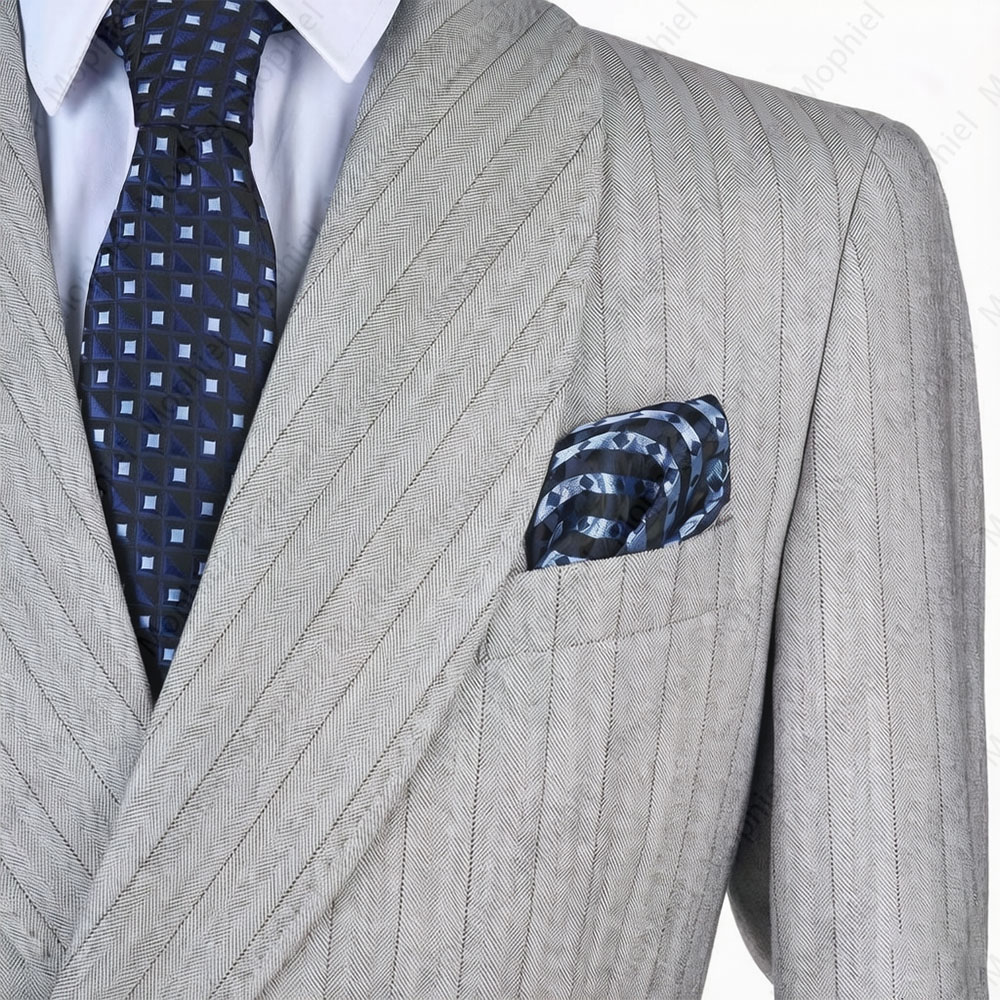 モフィエル ライトグレー メンズスーツ ストライプ ダブルブ - Men Formal Wear For Wedding のレビューと価格