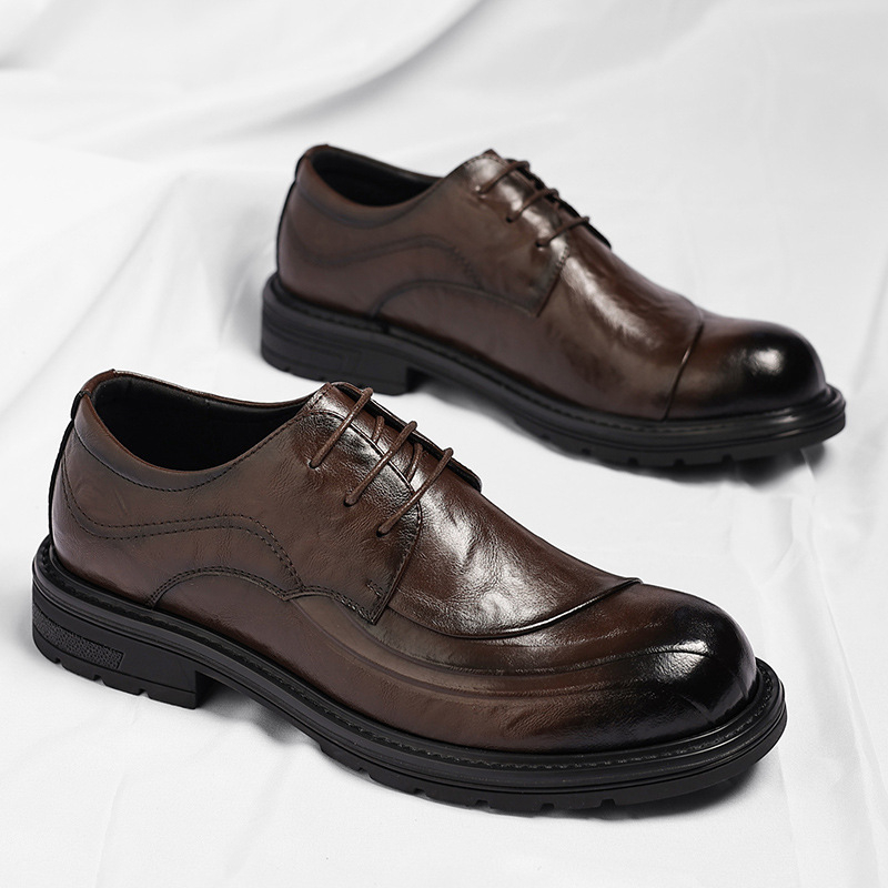 ブラウンの艶出し本革レースアップチャンキーソールフォーマルビ - Men Formal Wear For Wedding のレビューと価格