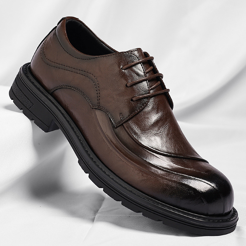 ブラウンの艶出し本革レースアップチャンキーソールフォーマルビ - Men Formal Wear For Wedding のレビューと価格