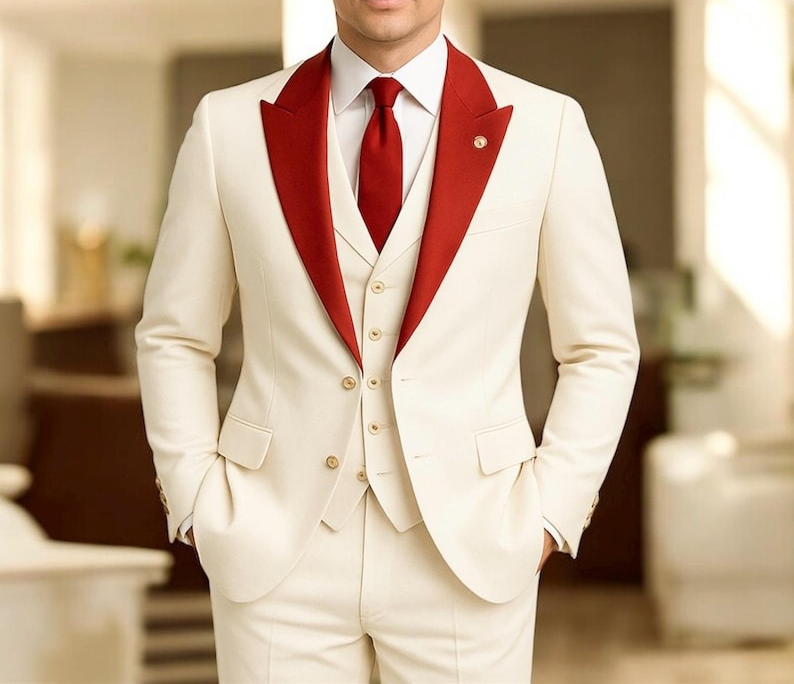 メンズホワイト3ピーススーツフォーマルウェア結婚式婚約プロム - Men'S Formal Wear For Engagement のレビューと価格