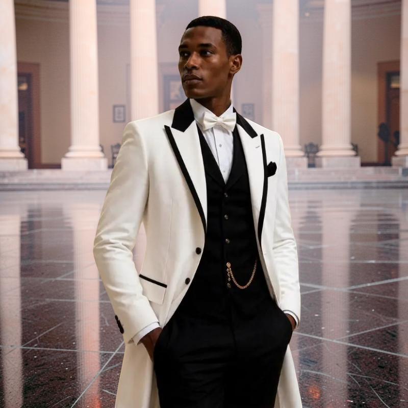 メンズウェディングスーツ3点セット スリムフィット ロング丈 - Men Formal Wear For Wedding のレビューと価格