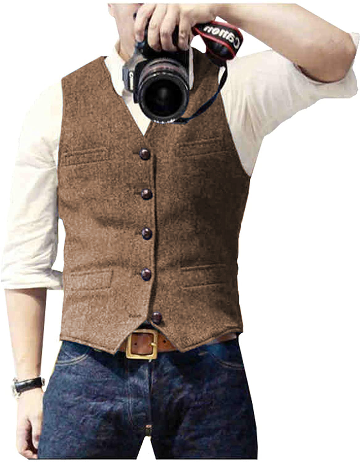 メンズスーツベスト Vネック ウール ヘリンボーンツイード  - Men Formal Wear Vest のレビューと価格