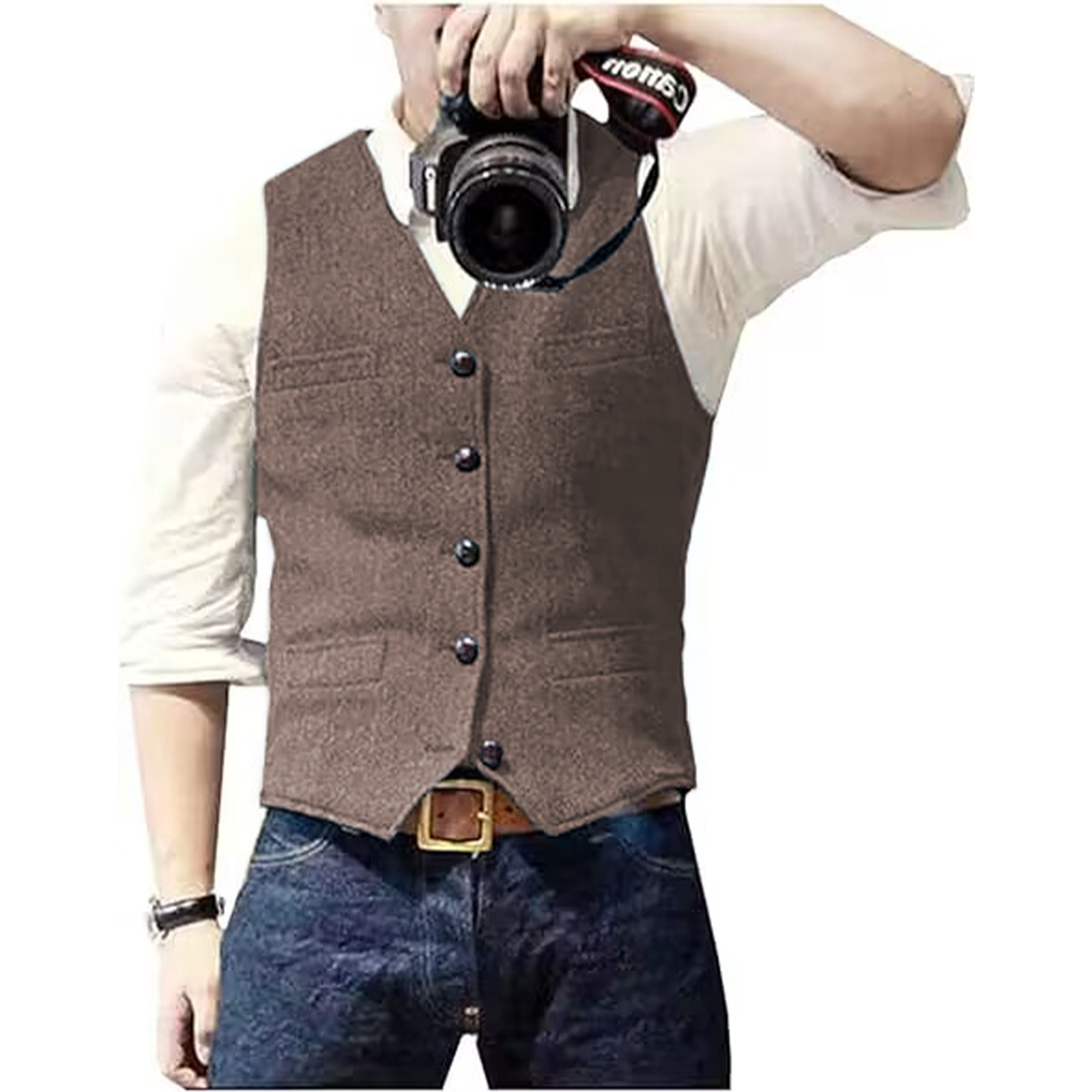 メンズスーツベスト Vネック ウール ヘリンボーンツイード  - Men Formal Wear Vest のレビューと価格