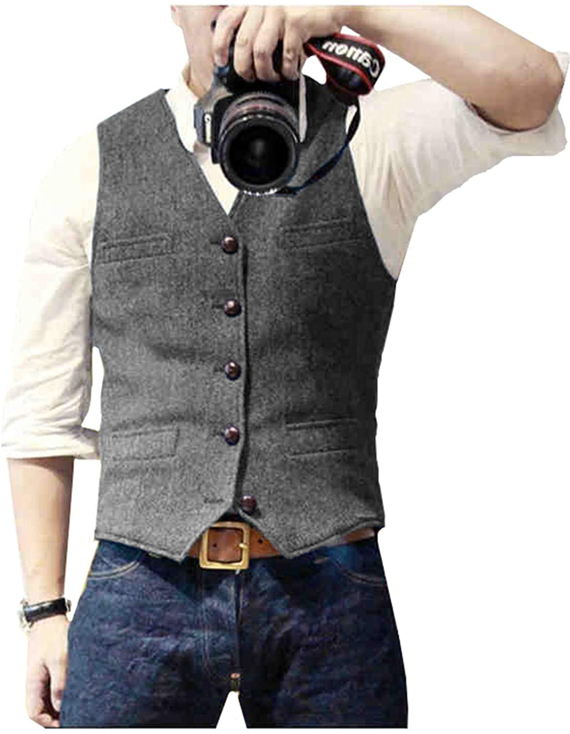 メンズスーツベスト Vネック ウール ヘリンボーンツイード  - Men Formal Wear Vest のレビューと価格