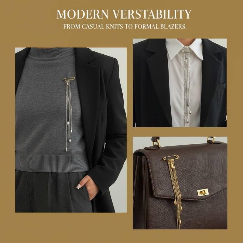 エレガントな水滴タッセルブローチ メンズ用 メタルチェーンラ - Mens Formal Look のレビューと価格