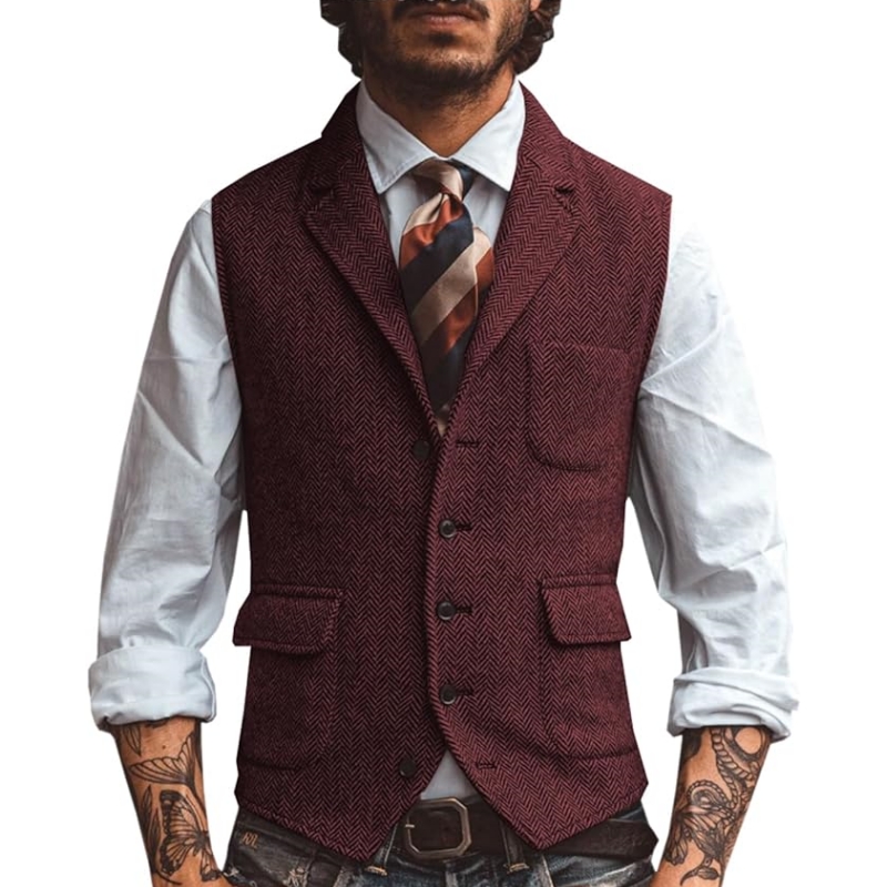 新しい V ネックラペルメンズスーツベストカジュアルクラシッ - Men Formal Wear Vest のレビューと価格