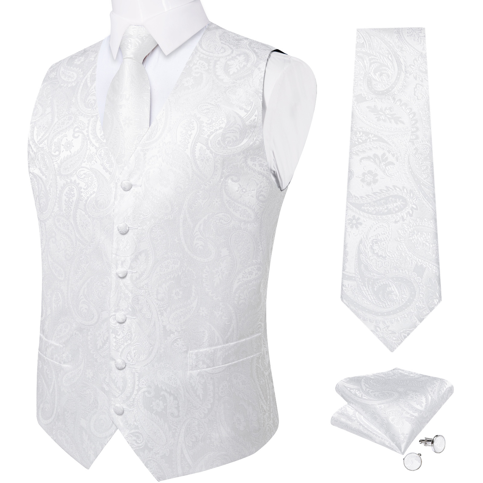 ピュアホワイトウェディングベスト男性用ノースリーブ V ネッ - Men Formal Wear Vest のレビューと価格