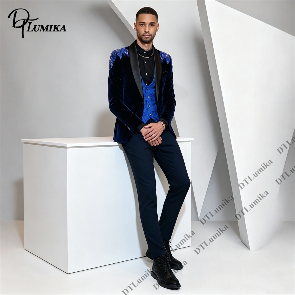 Peagent メンズ 3 ピース ベルベット スーツ ブラ - Men Formal Wear For Wedding のレビューと価格