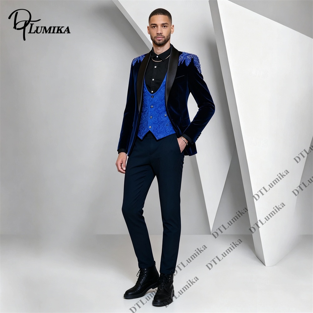 Peagent メンズ 3 ピース ベルベット スーツ ブラ - Men Formal Wear For Wedding のレビューと価格