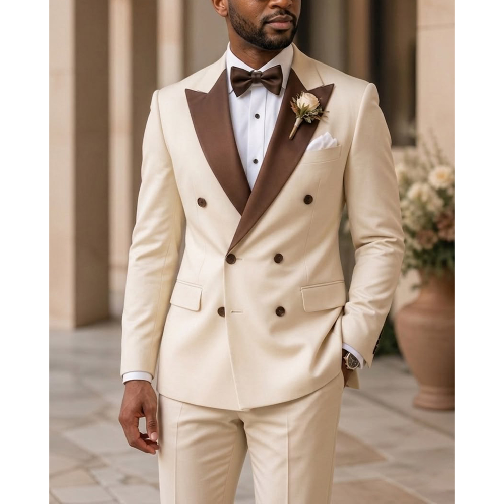 男性ダブルブレストタキシードスーツファッションピークドラペル - Men Formal Wear For Wedding のレビューと価格