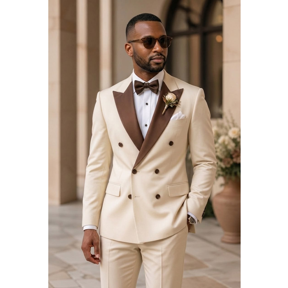 男性ダブルブレストタキシードスーツファッションピークドラペル - Men Formal Wear For Wedding のレビューと価格